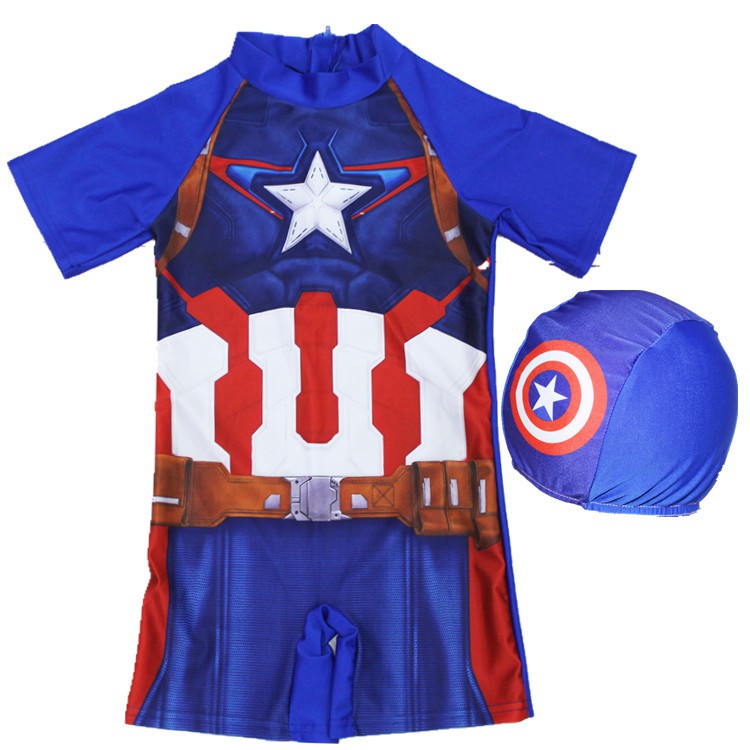 Bộ đồ bơi một mảnh cho bé trai kèm mũ bơi đồ bơi hoạt hình siêu nhân người nhện đội trưởng Mỹ cực ngầu đủ size
