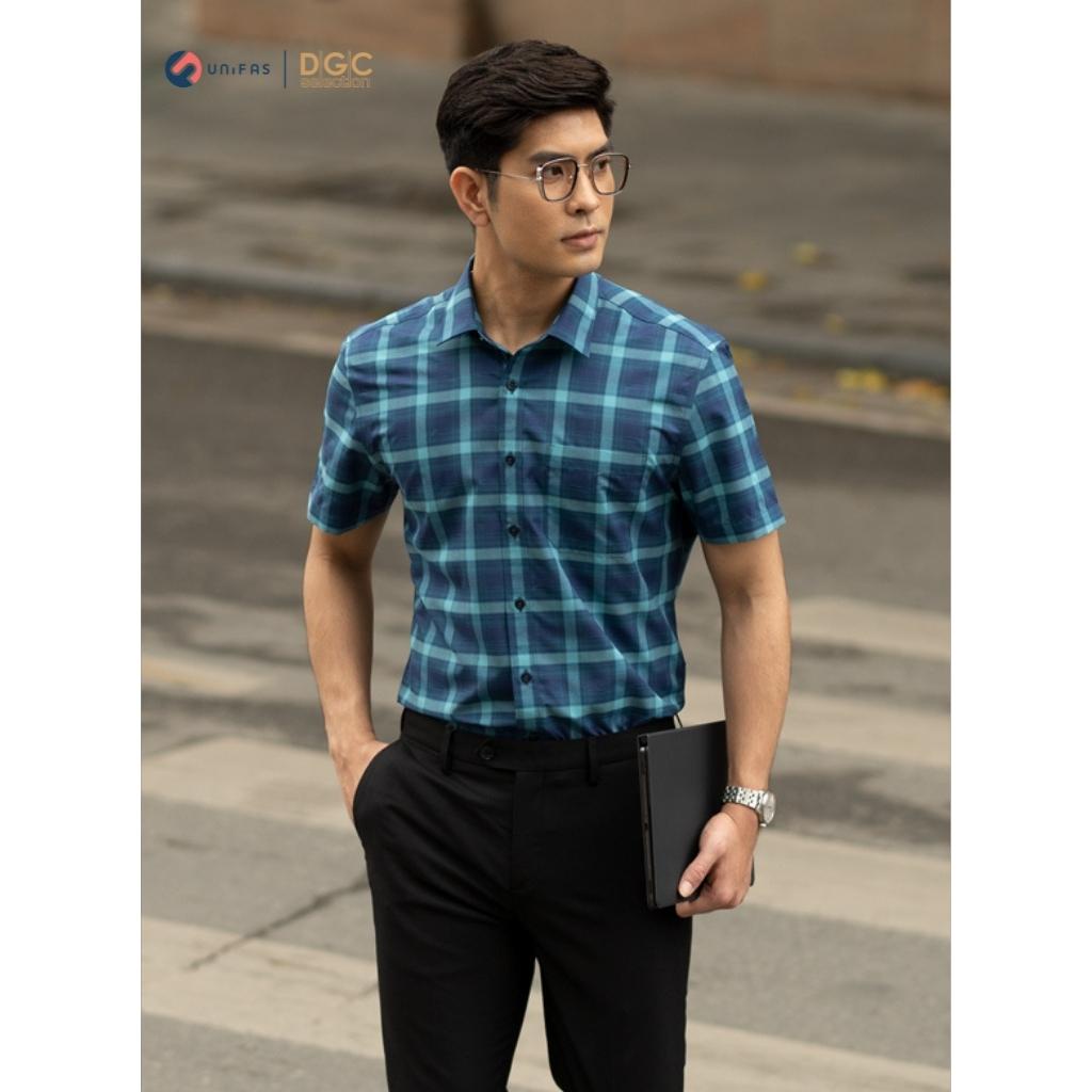 Áo sơ mi nam DGCs ngắn tay kẻ caro phong cách Hàn Quốc, chất vải cao cấp mềm mịn SASNBA57M