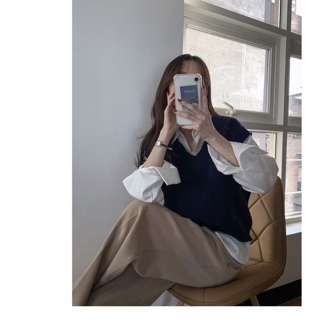 Áo gile len đơn giản