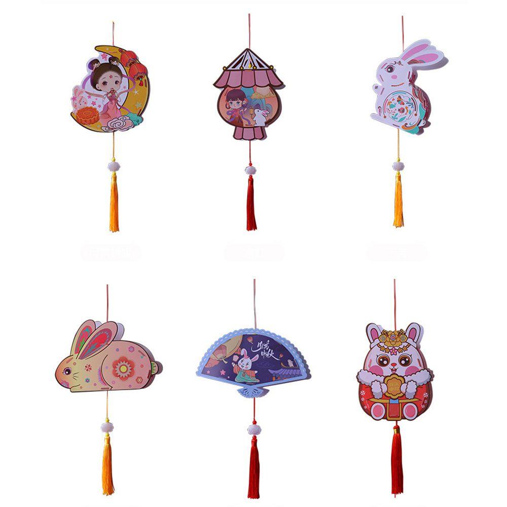 Đèn Lồng Trung Quốc Thủ Công Tự Làm Họa Tiết Thỏ Hoạt Hình Mặt Trăng Dễ Thương Trang Trí Lễ Hội