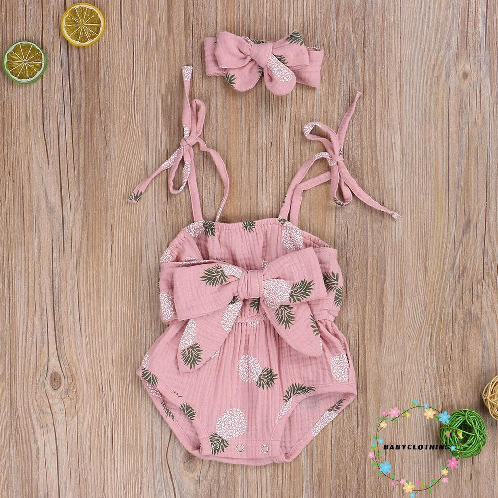 Romper hai dây kèm băng đô thắt nơ xinh xắn cho bé gái