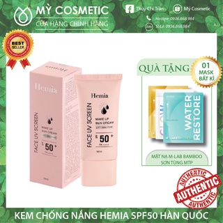 Kem Chống Nắng Hemia SPF50 Dưỡng Trắng Make Up & Bảo Vệ Da Chống Lão Hoá Kiềm Dầu
