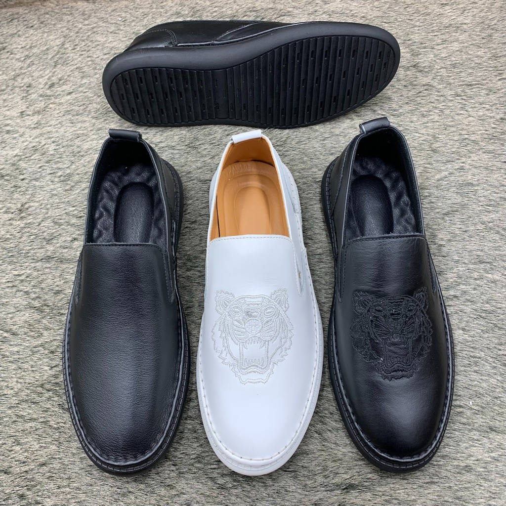 Giầy lười nam da bò 2 loại trơn và thêu chất đẹp, giầy lười thiết kế thời trang