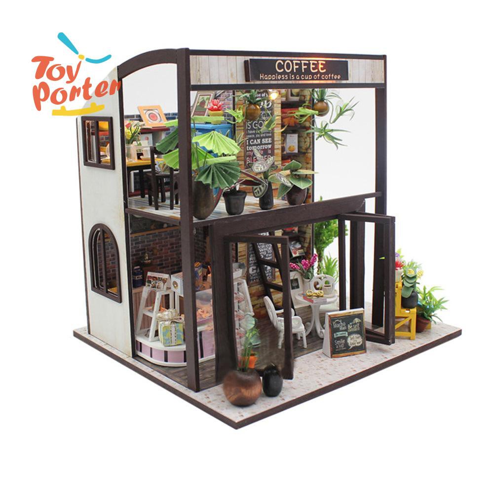 BA Wooden DIY Coffee House Toy Assembly Building Model Miniature Dollhouse