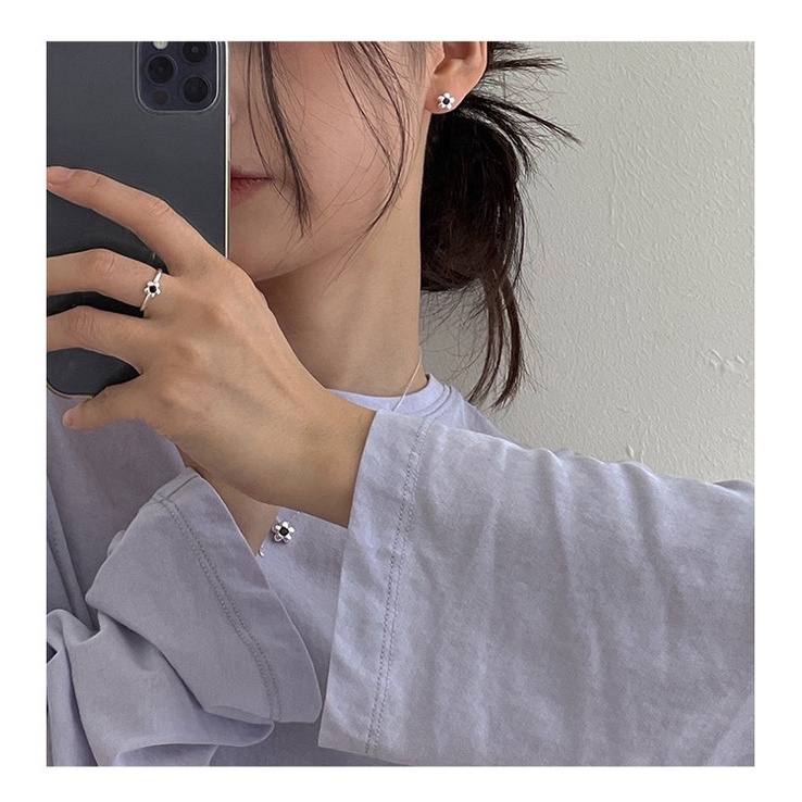 bông tai-dây chuyền nhẫn hoa mini nụ đen xinh xắn