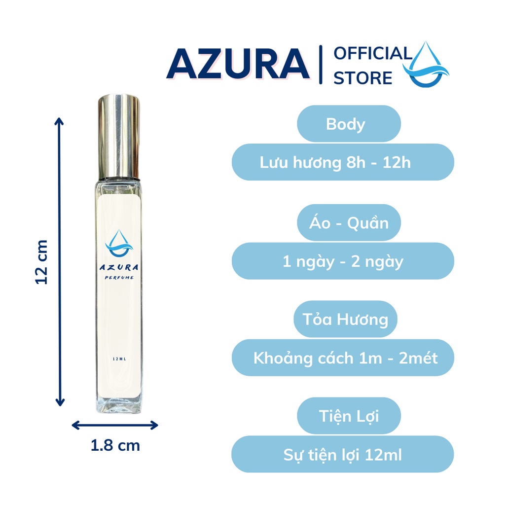 Tinh Dầu Nước Hoa Nam Azura Blue Nam Tính Lịch Lãm Chững Chạc Thơm Lâu Lưu Hương 12 Giờ Dạng Chai Xịt 12Ml