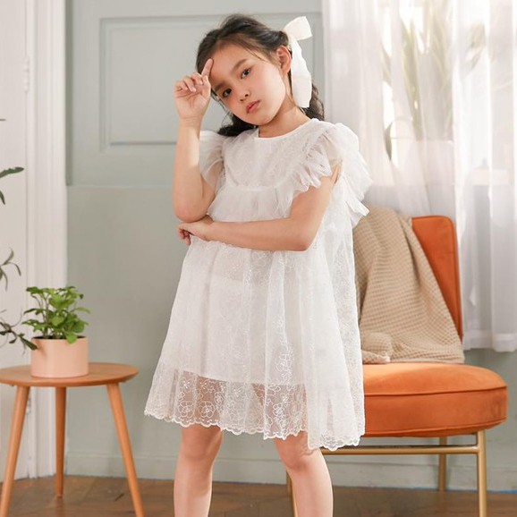 Váy công chúa ren trắng babydoll 137KIDS thiết kế lót lụa thoáng mát thấm hút mồ hôi cho bé gái