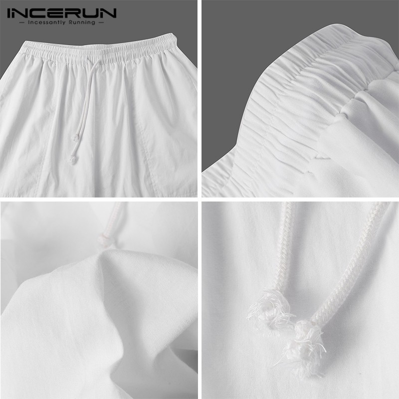 Quần Dài INCERUN Ống Rộng Lưng Thun Màu Trơn Dây Rút Cá Tính Cho Nam