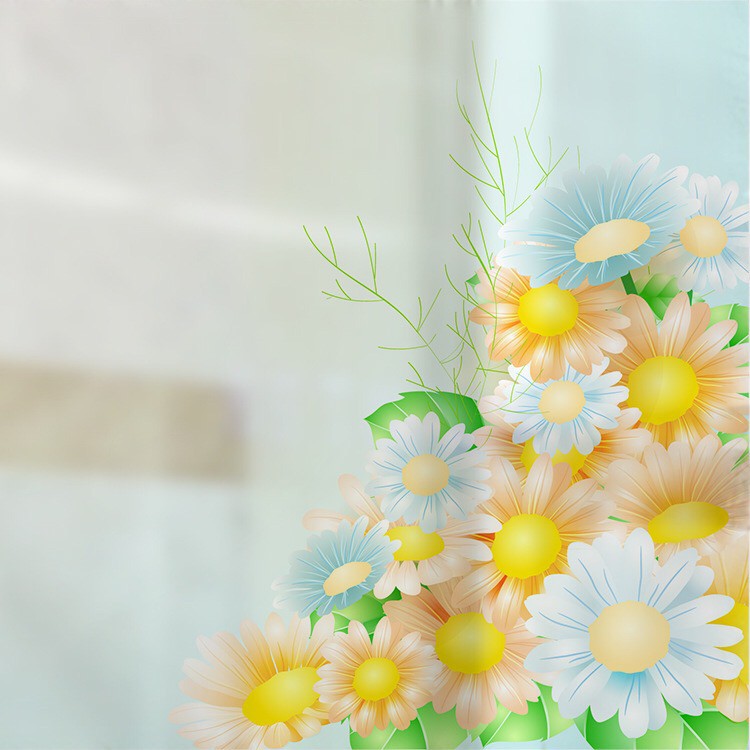 Decal dán kính cao cấp - hoa Cúc Vàng và xanh nhạt xinh ( 60x58 )