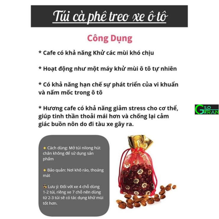 Túi thơm cà phê Việt Nam treo xe ô tô Robusta Đaklak -100G