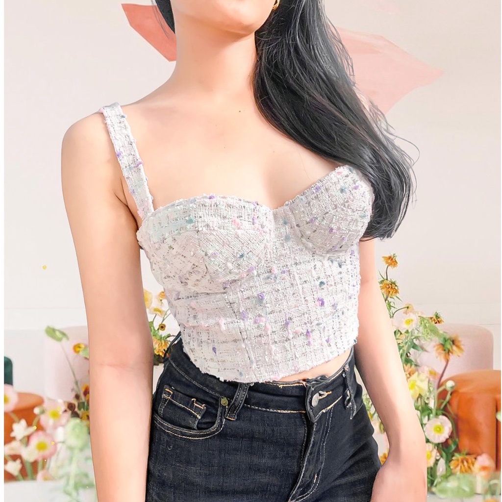 Áo cúp ngực corset vải tweet 2 lớp quả ngực ôm - Cherryline mã CT01-013