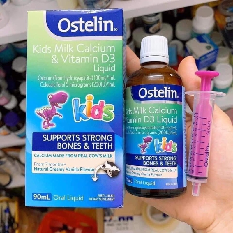 Calcium & Vitamin D3 Dạng Nước Bổ Sung Cho Bé Từ 7 tháng trở lớn- Ostelin Kids Calcium & Vitamin D3 90ml