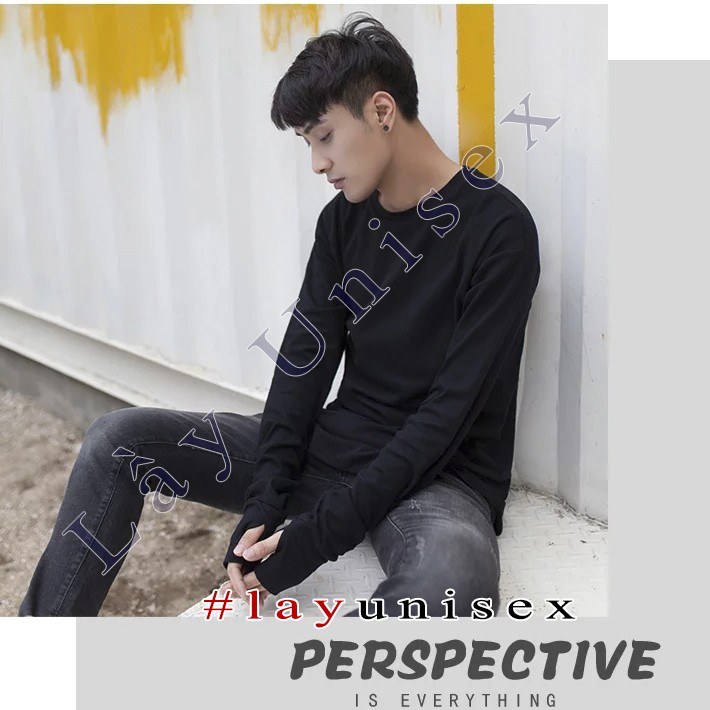 Áo thun nam tay dài Longtee xỏ ngón Đen/Trắng | BigBuy360 - bigbuy360.vn