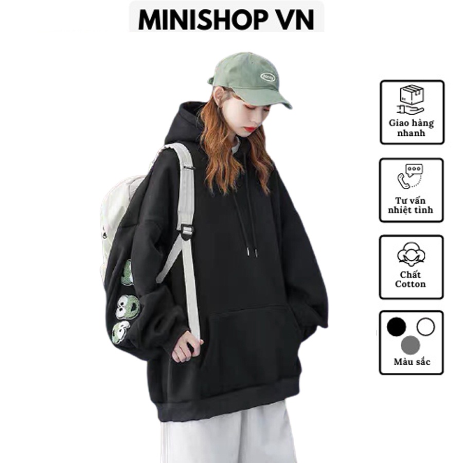 Áo hoodie nỉ trơn màu đen unisex dáng rộng chất nỉ lót bông dày ấm mềm mịn thời trang nam nữ