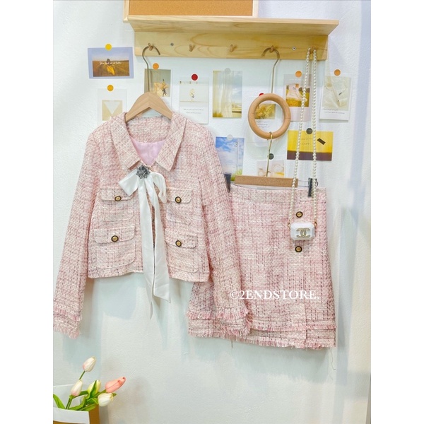 2END Set bộ dạ tweed nữ tặng kèm nơ đá