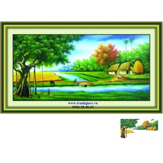 Tranh đính đá làng quê kt130x66cm