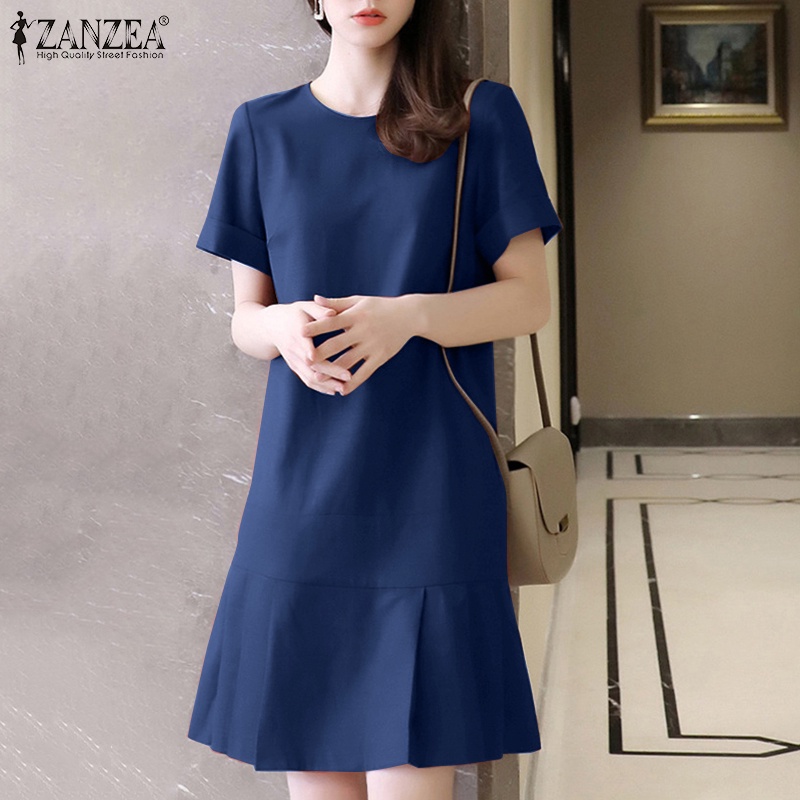 Zanzea Đầm Dài Tay Ngắn Cổ Tròn Phong Cách Thời Trang Đường Phố Dành Cho Nữ