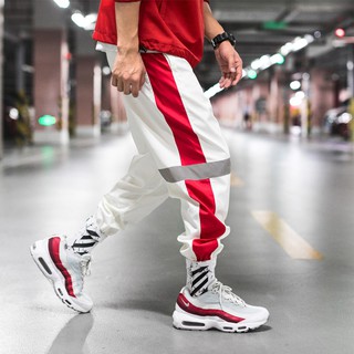 Quần DQ jogger unisex nam nữ dạo phố sọc đỏ-trắng