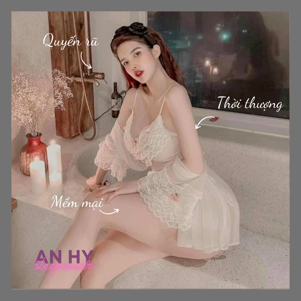 [Hàng cao cấp] Set váy ngủ lụa 2 dây áo choàng ngủ +  jum nữ sexy gợi cảm quyến rũ | BigBuy360 - bigbuy360.vn