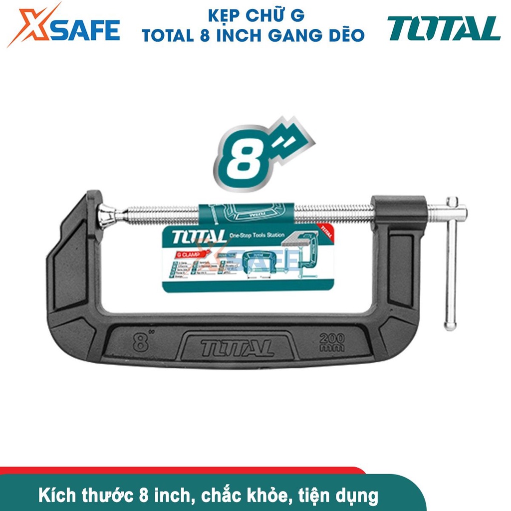 Cảo chữ C đa năng cao cấp TOTAL 8&quot; kẹp chữ G chất liệu gang đúc nguyên khối cứng không gỉ chịu lực 1100kg gia công đá gỗ