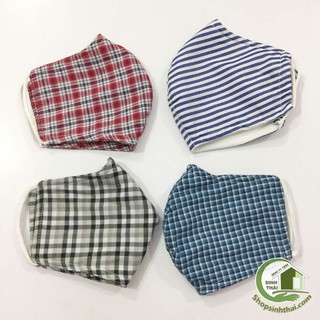 Khẩu trang sọc caro dày ba lớp - giao màu ngẫu nhiên