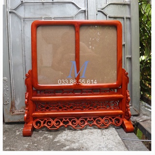 Khung hình thờ gia tiên chiện bo trơn gỗ hương 2 ảnh thờ 21x31