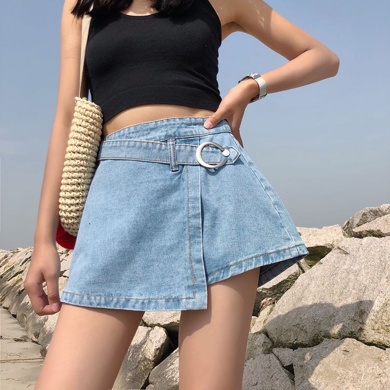 [SẴN] Quần shorts jean nữ giả váy lưng cao Ulzzang Quảng Châu QVJ28