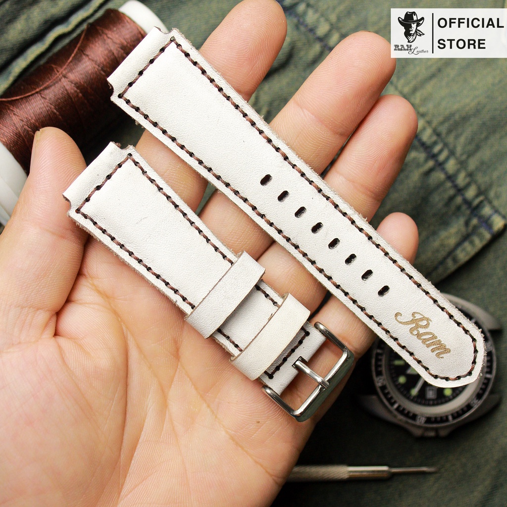 -DÂY ĐỒNG HỒ DA DÊ THẬT MÀU TRẮNG - RAM CLASSIC 1996 - CASIO AE1200/SEIKO5 - RAM LEATHER