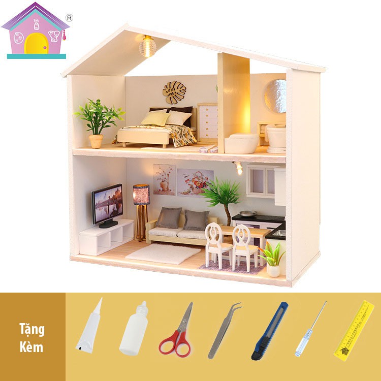 Nhà búp bê lắp ghếp Ánh Sáng Giữa Màn Đêm M039 tặng kèm Mica che bụi và bộ dụng cụ lắp ráp