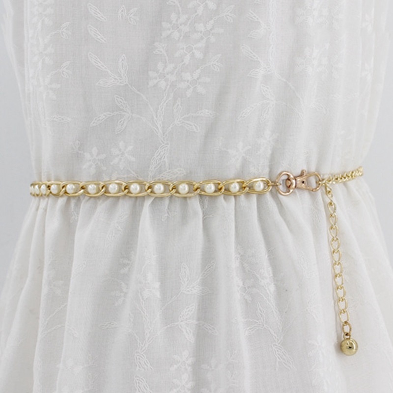 Thắt Lưng Nữ Đai Belt Nịt Móc Xích Chuỗi Hạt Đeo Eo Body Ngọc Trai Dây Kim Loại Mạ Vàng Đầm Váy Zaba