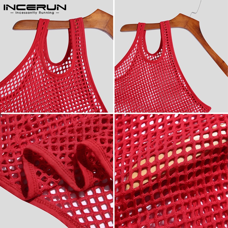 Áo ba lỗ INCERUN kiểu lưới nhìn thấu quyến rũ cho nam