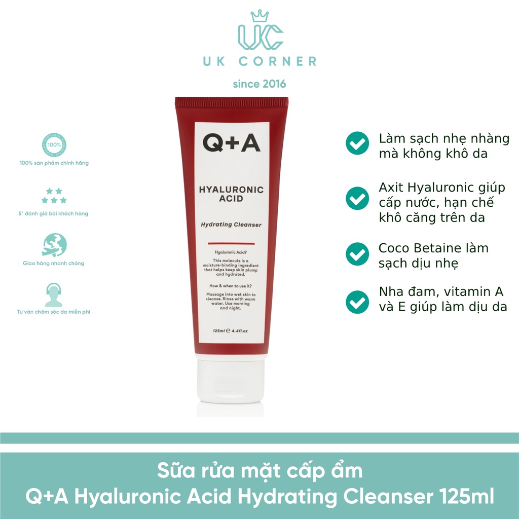 Sữa rửa mặt cấp ẩm Q+A Hyaluronic Acid Hydrating Cleanser 125ml