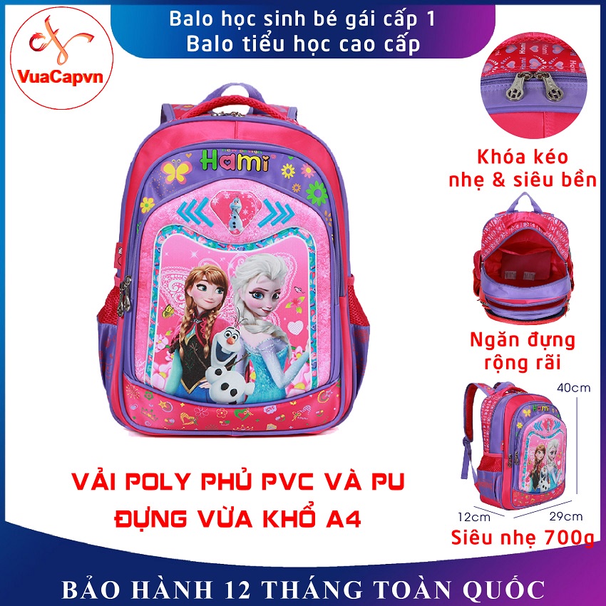 Balo học sinh cấp 1 Hami 2302 Frozen Elsa, balo tiểu học cho bé gái, nhẹ, chống thấm nước, bảo hành miễn phí 12 tháng