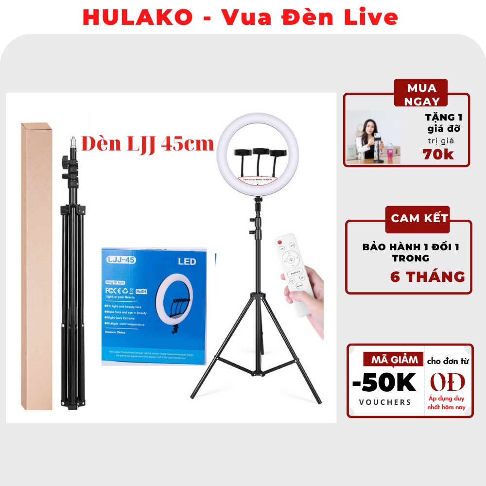 Đèn Livestream[FREESHIP] LJJ 45cm, 3 Kẹp Điện Thoại, Quay Tiktok,Làm Spa, Phun xăn (Tặng  Kèm Điều Khiển Từ Xa)[hulako]
