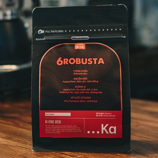 Cà phê rang xay nguyên chất 6ROBUSTA, Cà phê Fine Robusta từ Future Farm Lâm Đồng hương trái cây nhiệt đới gói 250gr
