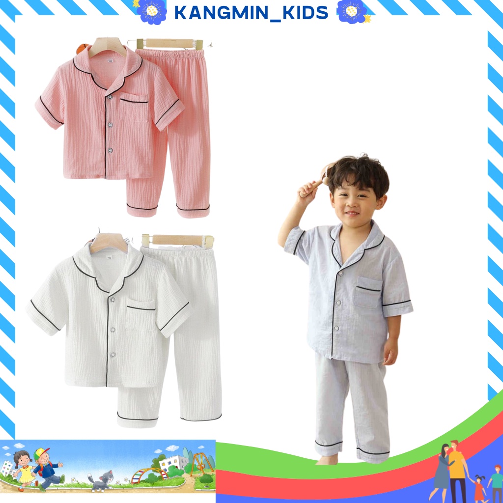 Pijama cho bé KANGMIN KIDS, quần áo cho bé gái chất đũi nhăn cực mềm , bộ pizama cho bé từ 6-28kg