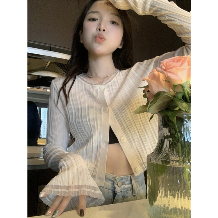 Áo khoác cardigan ZHELIHANGFEI dệt kim dài tay chống nắng eo cao thời trang cho nữ