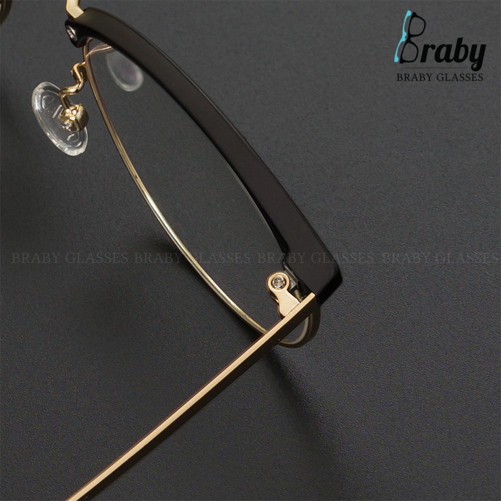 Gọng kính cận tròn nửa gọng thời trang nam nữ Braby Glasses chất liệu Thép chống gỉ thanh mảnh kiểu dáng đơn giản MK02