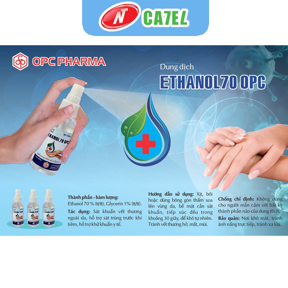 Cồn xịt sát khuẩn tay diệt vi khuẩn ETHANOL 70 độ 60ml hàng chính hãng OPC