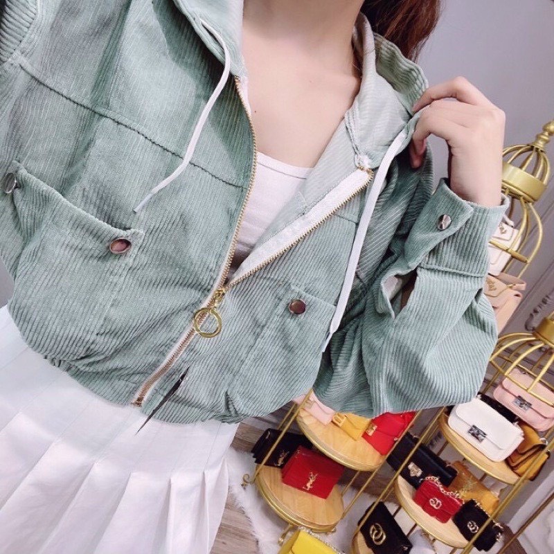 Áo Khoác Nhung Dây Kéo Form Lững Siêu Xinh