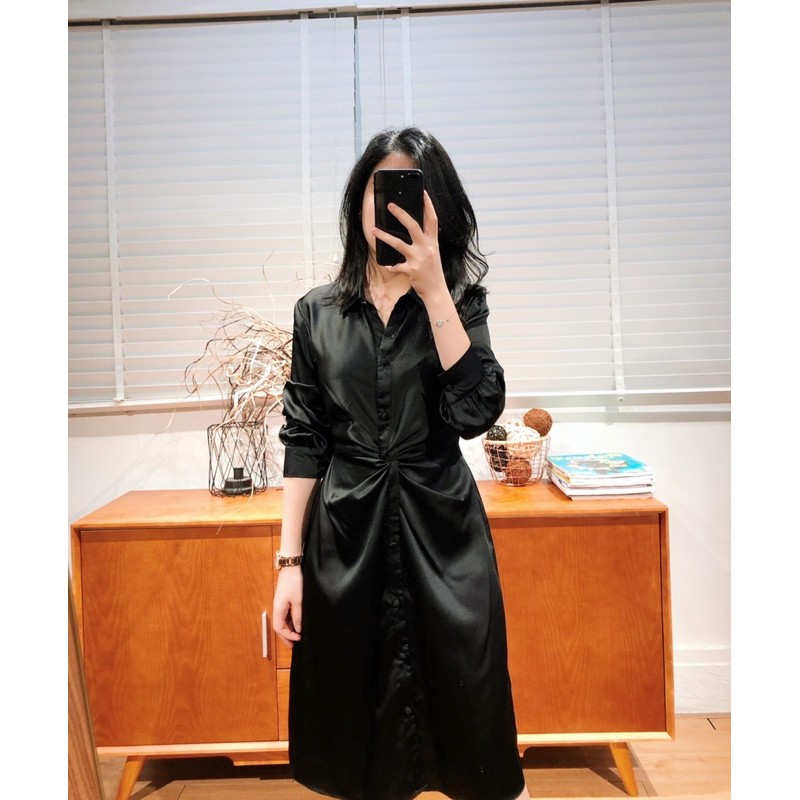 Váy sơ mi xoắn eo vải lụa | BigBuy360 - bigbuy360.vn