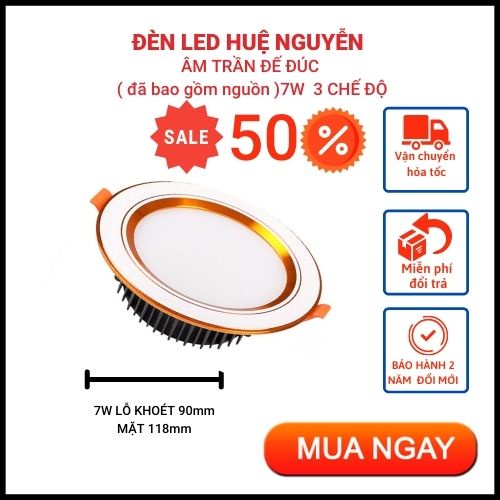 Bóng Đèn Led Âm Trần Downlight 7W 3 Màu, Đèn Âm Trần 7W Đế Tản