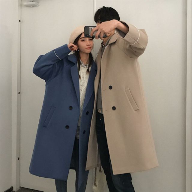 (sẵn )Áo khoác dạ măng tô kết hợp viền tay, phong cách Hàn Quốc | BigBuy360 - bigbuy360.vn