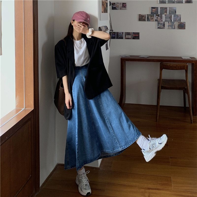 Chân váy jean midi dáng xoè dài ulzzang order