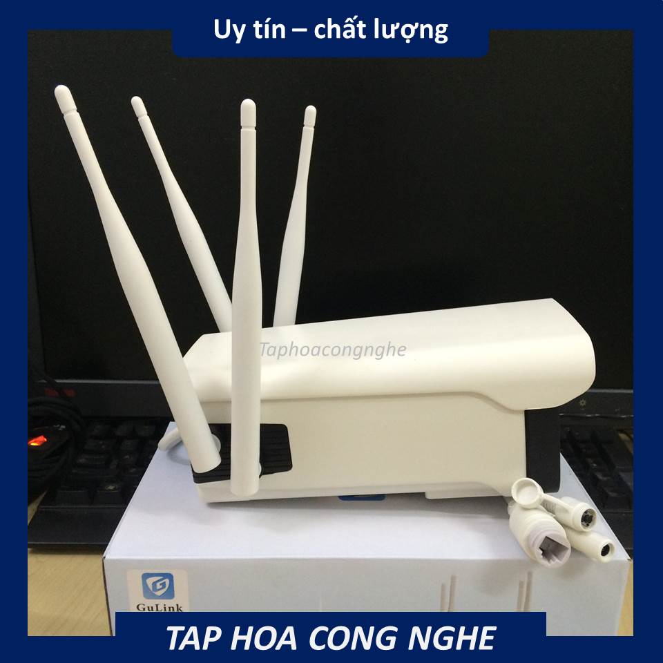 Camera THÂN IP WIFI ngoài trời dùng app GULINK 4 râu 36 LED 1080P CHỐNG NƯỚC hỗ trợ cổng LAN
