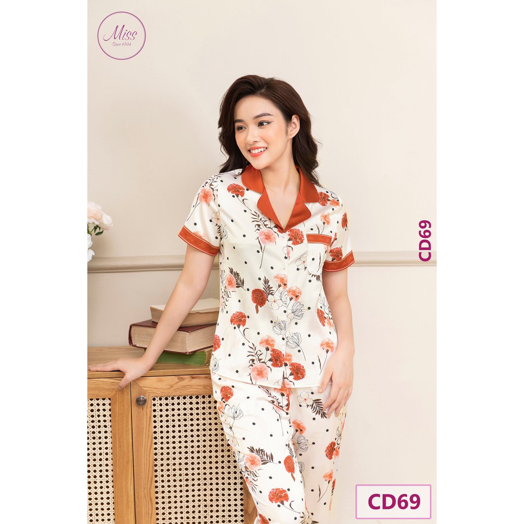 BỘ NGỦ LỤA CỘC TAY QUẦN DÀI - CD69 - HOA CHẤM BI