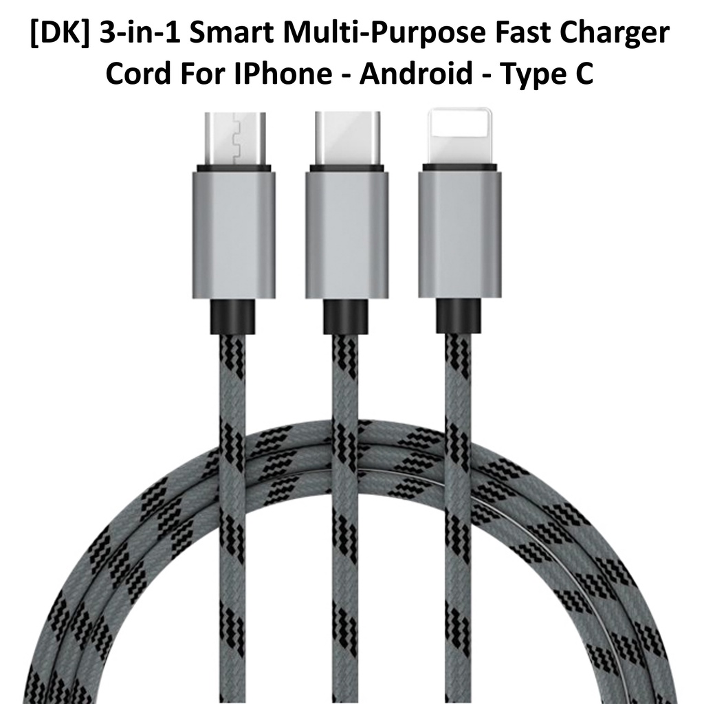 3-in-1 Smart Multi-Purpose Fast Charger Cord For IPhone - Android - Type C