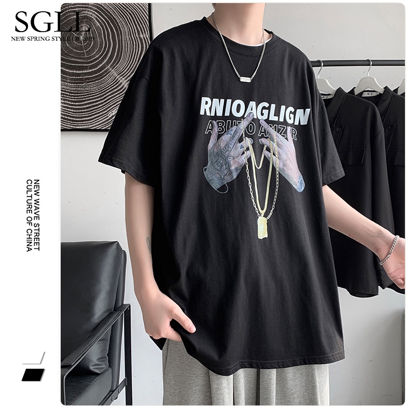 Áo thun ngắn tay phong cách Hip Hop Âu Mỹ cho nam size S-8Xl
