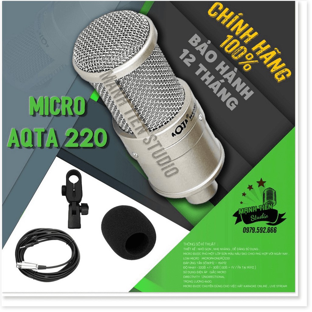 Bộ thu âm Livestream H9 và Micro AQTA220 thu âm, hát karaoke, livestream fb,bigo,live shopee -hoạt động với tần suất cao