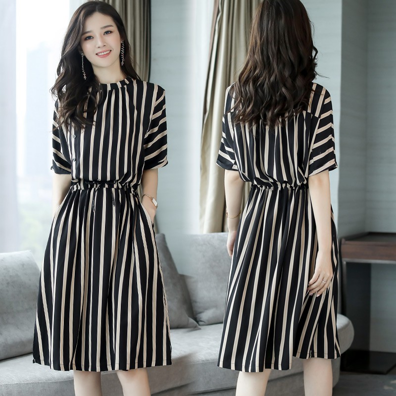 Đầm tay lỡ thắt eo kẻ sọc cho nữ đầm hoa váy hoa nhí | BigBuy360 - bigbuy360.vn